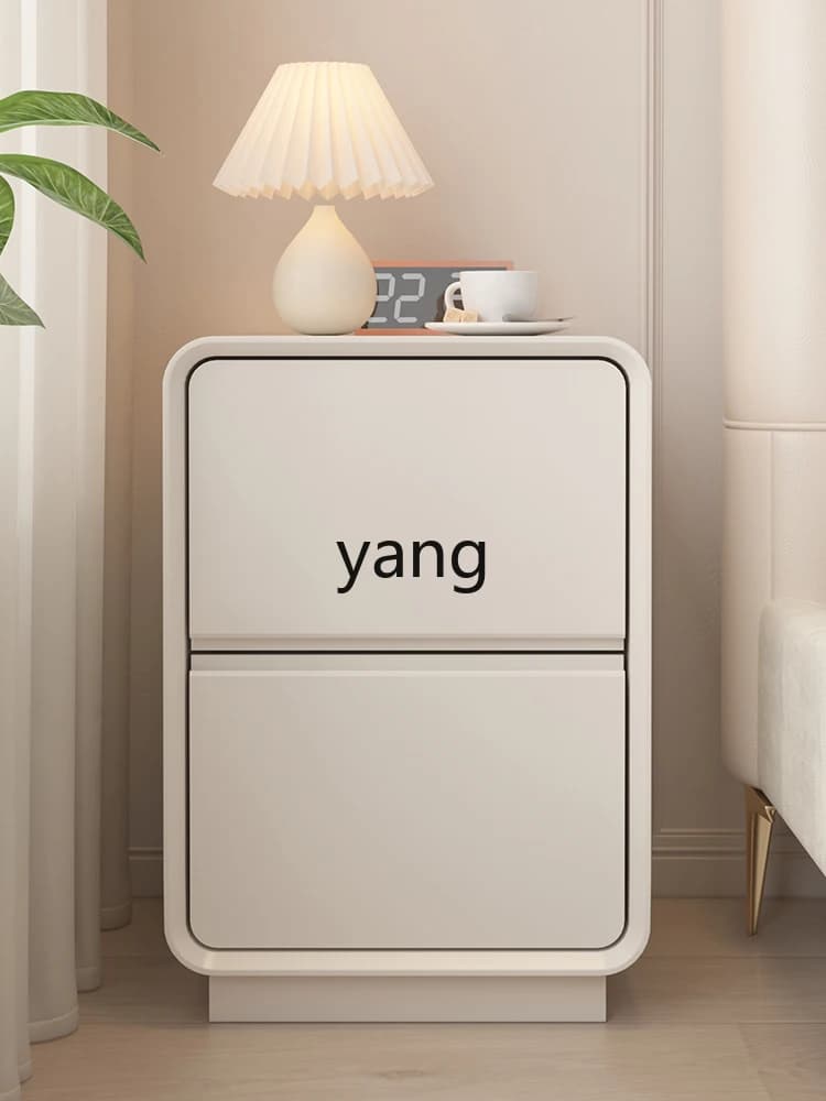 LTT cream wind solid wood bedside table small apartment bedroom narrow bedside floor storage locker