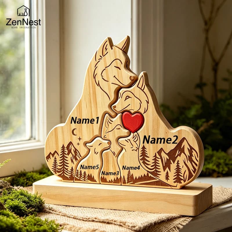 Personalized Wooden Fox Puzzle Heartwarming Family Keepsake Gift Customizable Name Thanksgiving Christmas Gift for Baby and Mom