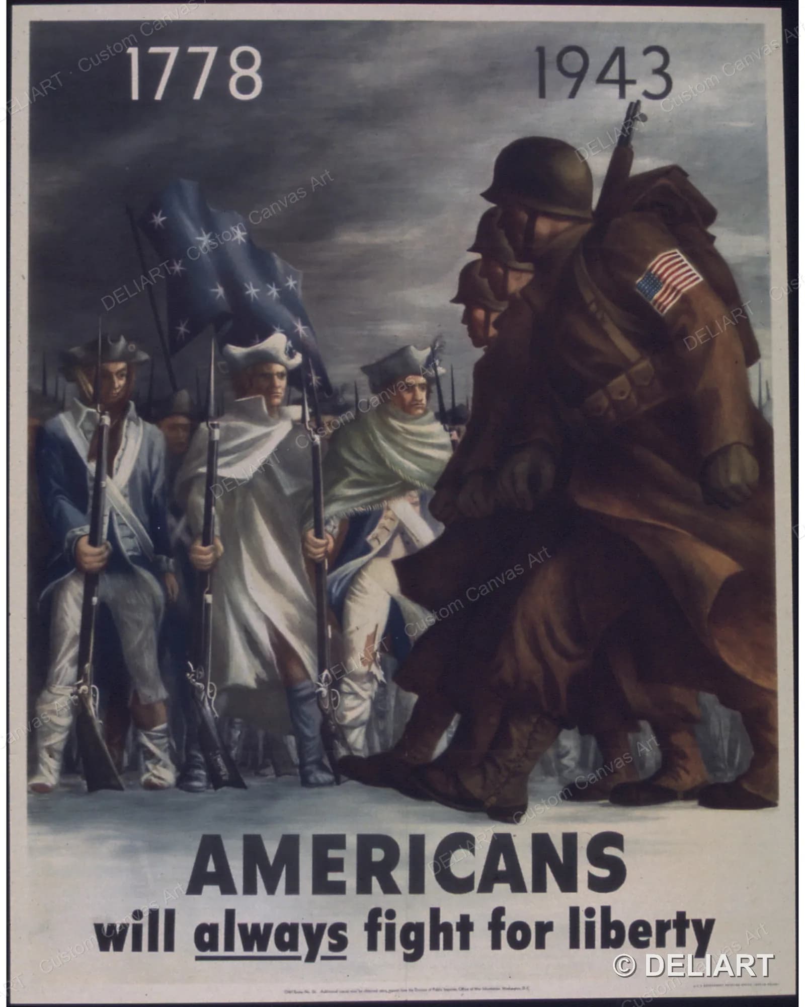 Americans will always fight for liberty Vintage WWII Propaganda Canvas Wall Art Poster Print Retro Home Decor Unframed
