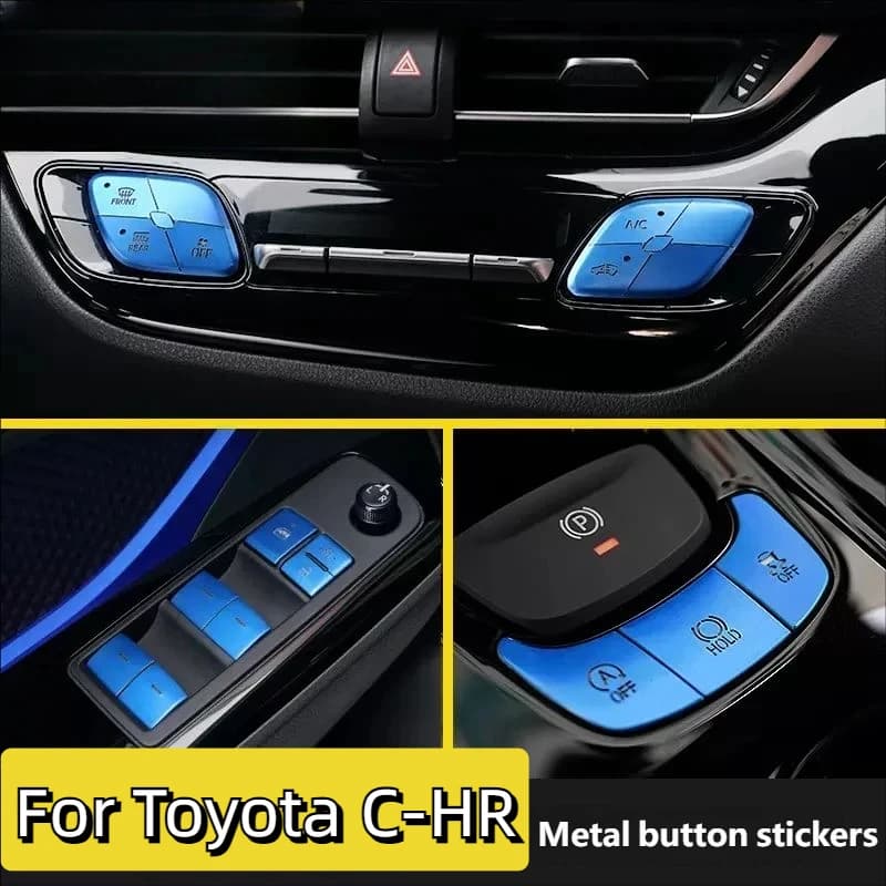 For Toyota C-HR CHR 2016-2023 Aluminum Alloy Button Stickers Gear Shift Window Lift Air Conditioning Start Button Interior Trim