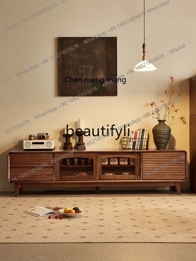 M178 North American black walnut all-solid wood TV cabinet Nordic simple living room home floor cabinet