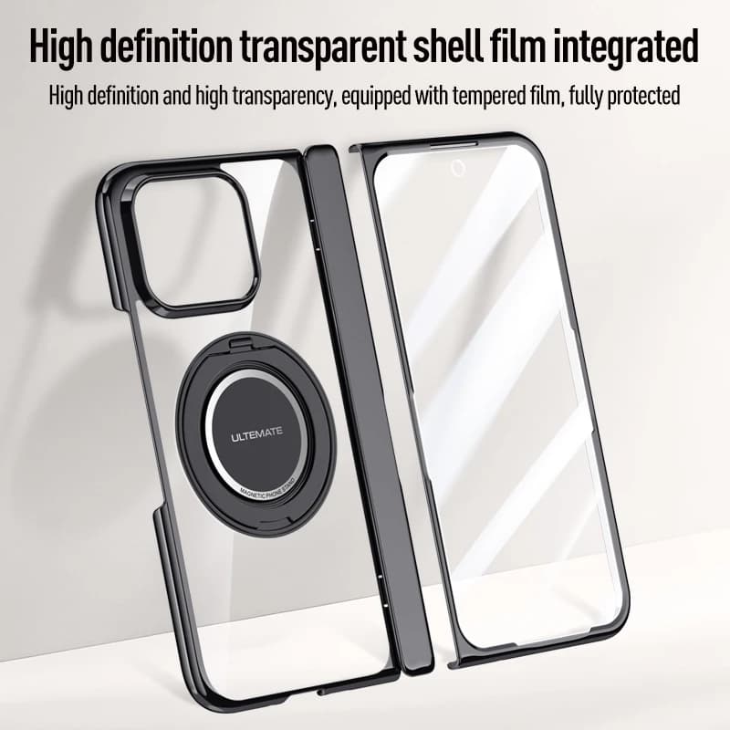 For Google Pixel 11 Pro Fold Case Electroplating Transparent Magnetic Rotating Holder Hinge With Tempered Glass Shockproof Cover