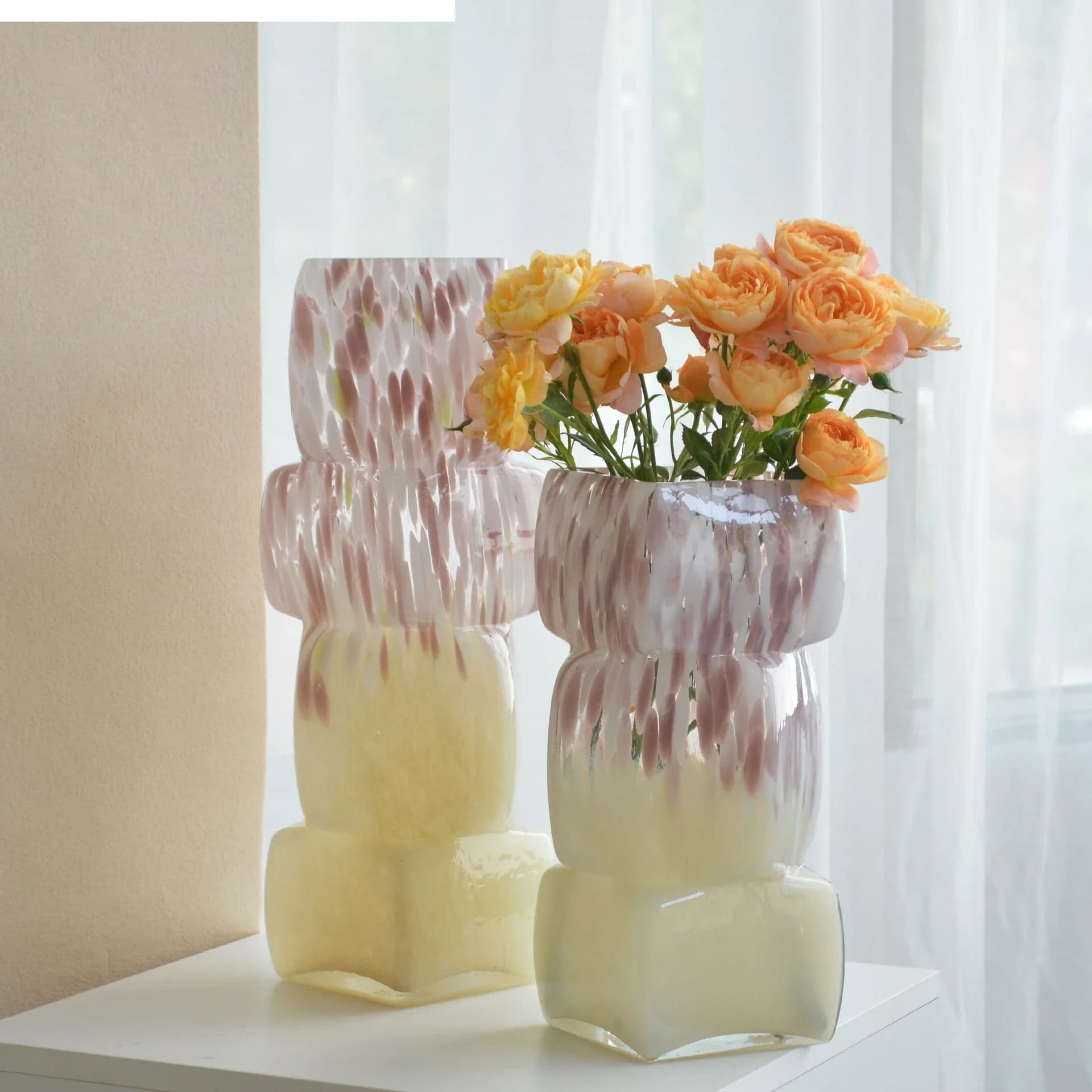 Glass Vase Irregular Splicing of Geometric Blocks Gradient Colored Glass Hydroponics Terrarium Flower Vase Home Decoration