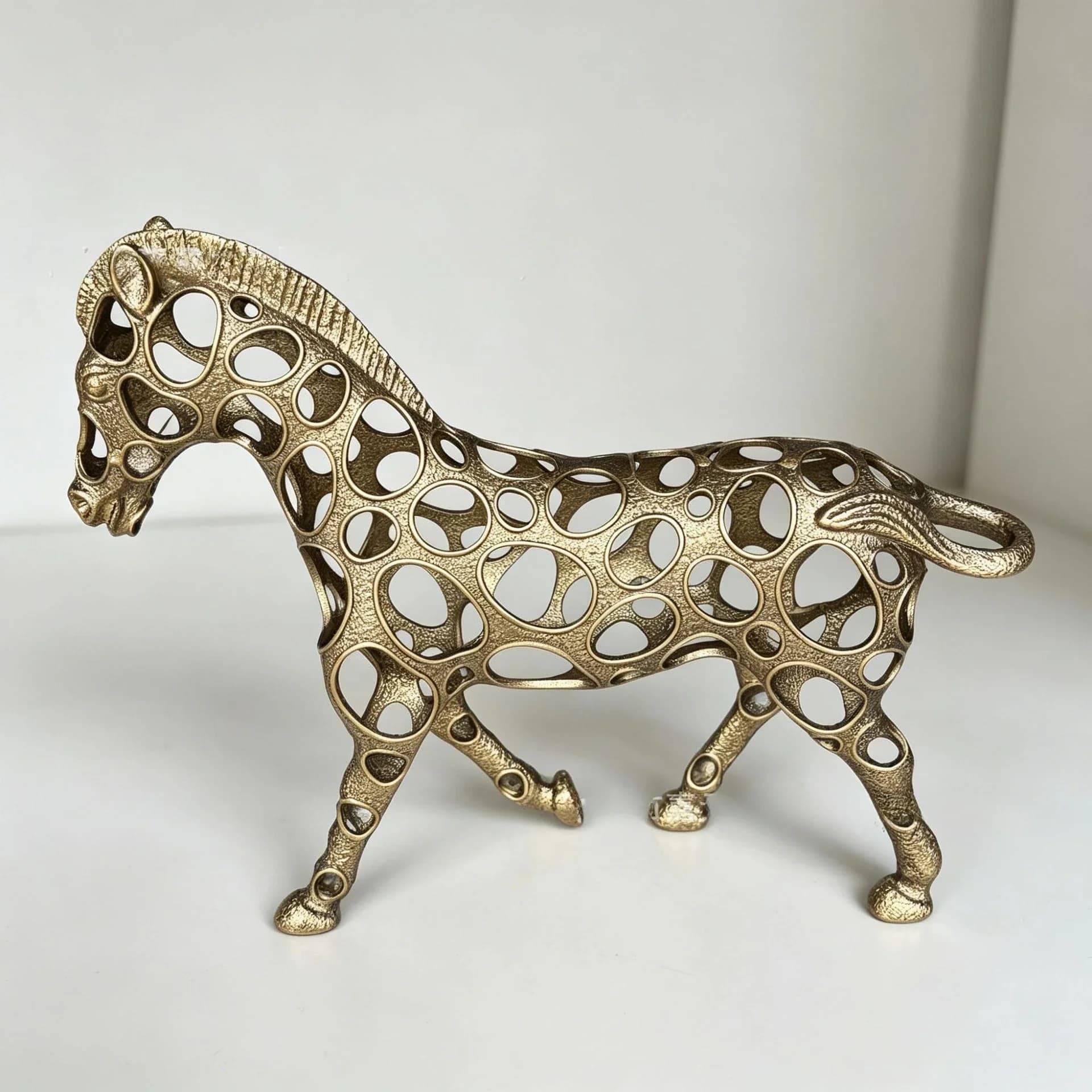 Metal Handicrafts Golden Horse Simulated Animal Sculpture Geometric Hollow Abstract Ornament Home Decoration Accessories