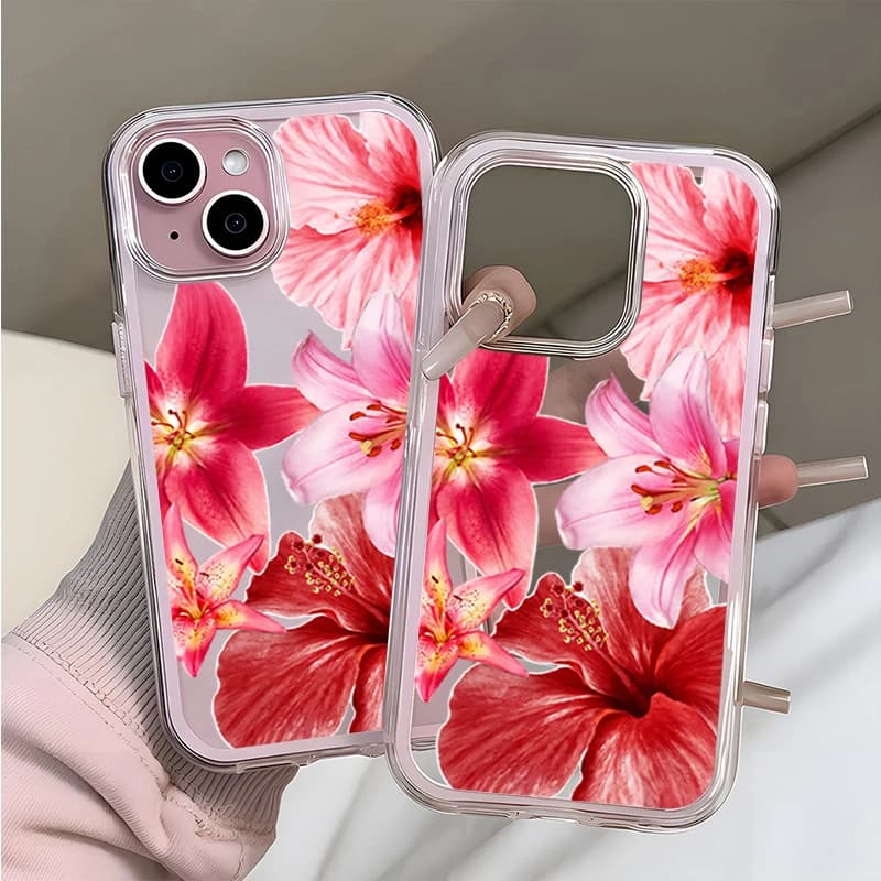 Vibrant Colorful Lily Flowers 2 in 1 Candy Color Soft Silicone Phone Case For iPhone 11 12 13 14 15 16 17 Pro Max 15 Plus Cover