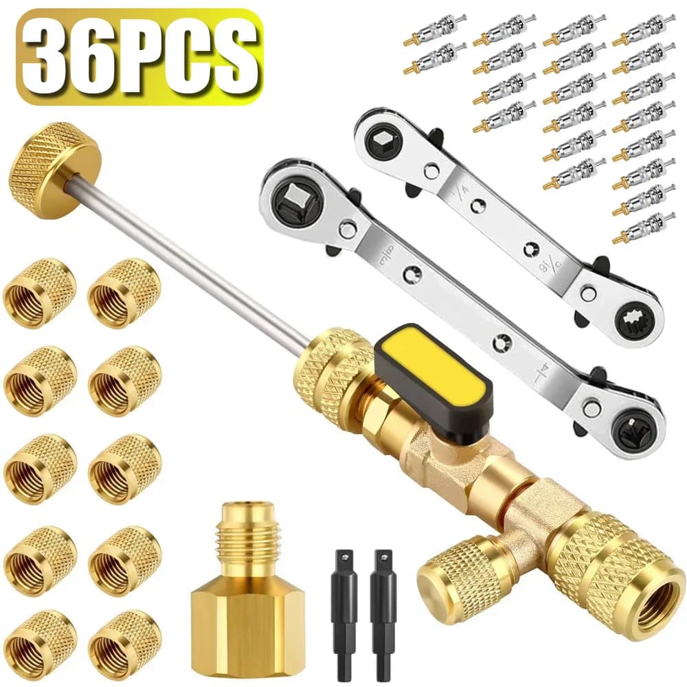 For R22 R410a R134A R12 R32 Schrader Valve Refrigerant Tool Valve Core Remover Installer Kit with Dual Size 1/4" & 5/16" Port