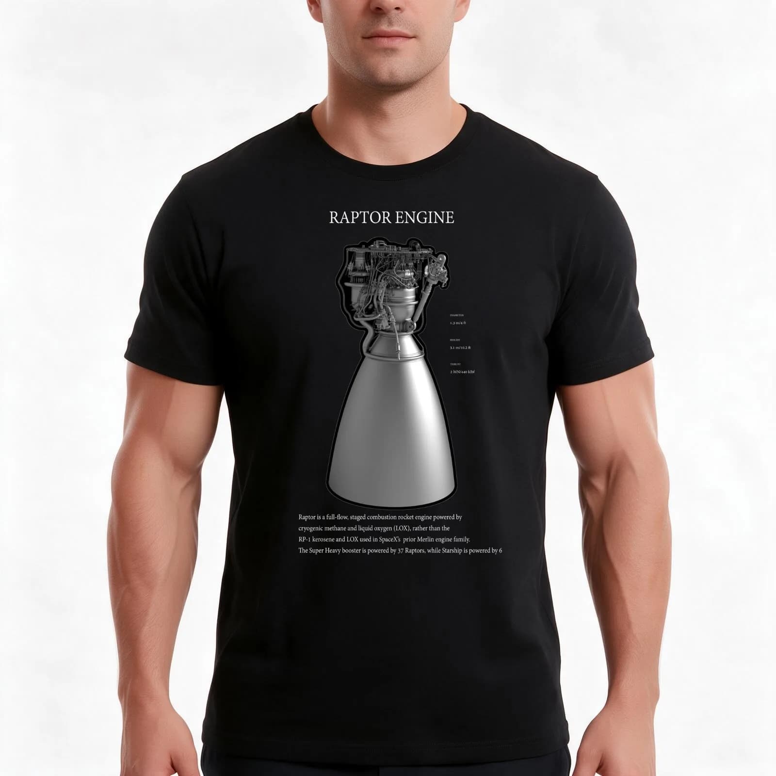 SpaceX Raptor Engine - SpaceX Starship T-Shirt, Summer Casual Cotton Tee, Oversized Streetwear Tops, Vintage Graphic Print