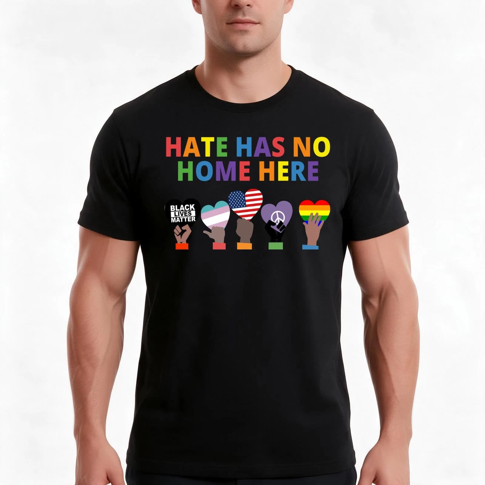 LGBT- Hate Has No Home Here, Vote Hand Tee, Equality Symbol Gift T-Shirt, Summer Casual Cotton Tee, Oversized Streetwear Tops