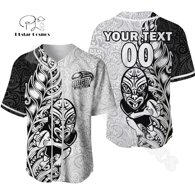 Custom Name New Zealand Aotearoa Maori Rugby Tattoo Vintage 3DPrint Summer Baseball Shirts Jersey Casual Unisex Short Sleeves X3