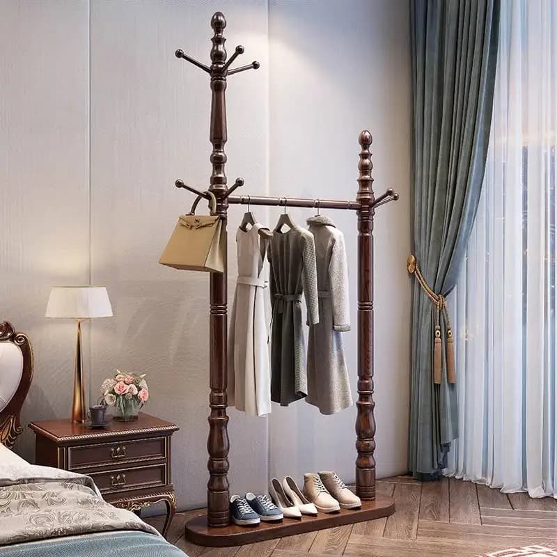 Design Large Clothes Rack Wooden Floor Standing Living Room Clothes Rack Nordic Luxury Wood Wieszaki Na Ubranie Furniture Home