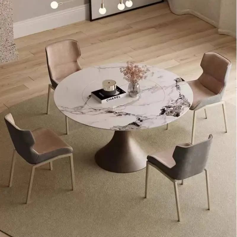 Rotating Designer Dining Table 6 Person Unique Nordic Faux Marble Dining Table Round Living Room Tavoli Da Pranzo Home Furniture