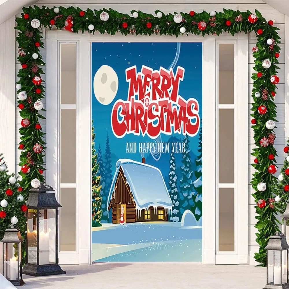 Fluorescent Christmas Door Cover Background Versatile Hanging Christmas Hanging Cloth Snowman Christmas Tree New Year Decoration