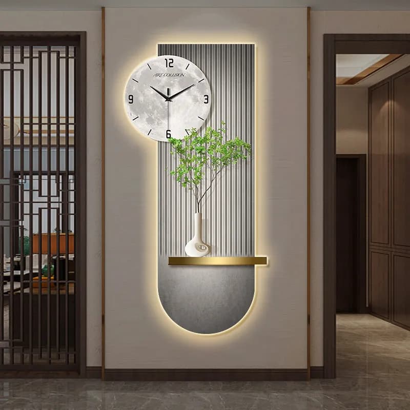 Minimalist Nordic Wall Clocks LED Luxury Big Size Modern Wooden Creative Wall Watch Fashion Classic Horloge Murale Lamp Decor