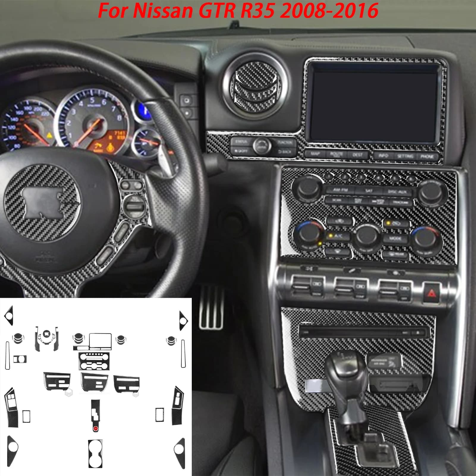 For Nissan GTR R35 2008 2009 2010 2011 2012 2013 2014 2015 2016 Full Set Suit Real Carbon Fiber Sticker Car Interior Accessories