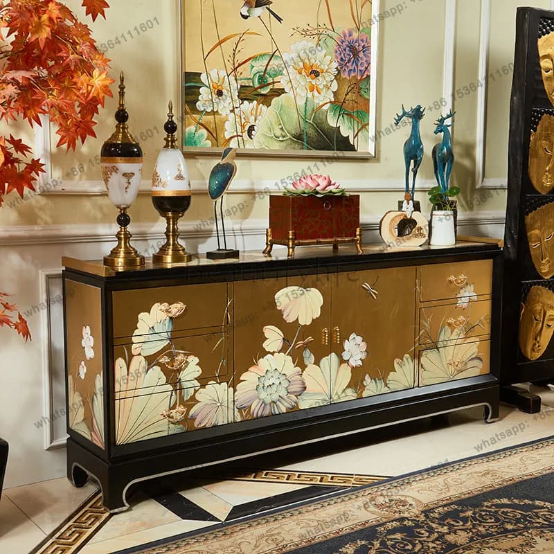 LJY New Chinese American two-meter large sofa back cabinet solid wood porch dining edge partition cabinet