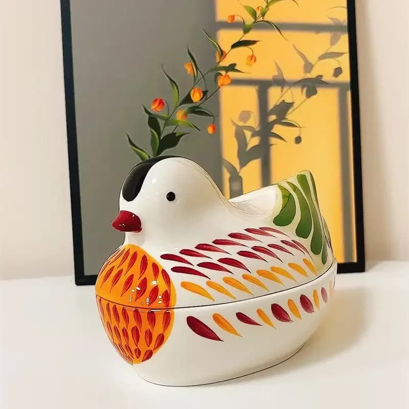 Colorful ceramic storage bowl,animal shaped storage container,mandarin duck decoration box,home decor,snack storage container