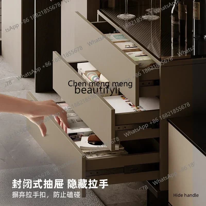 DD  Italian minimalist bedroom living room chest cabinet light luxury high sense wall storage drawer locker