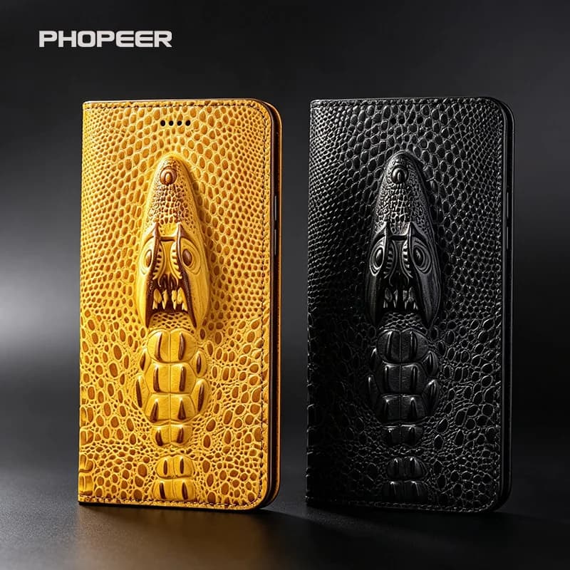 Luxury Genuine Leather phone Case for Samsung A03 13 23 33 53 73 Core 4G 5G 3D Crocodile Head Flip Phone Case