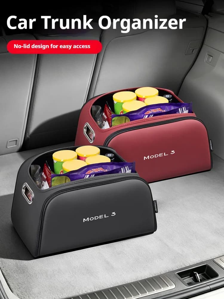 Car Trunk Organizer Box Storage Bag with Built-in Pocket Leather Material Waterproof Anti  For Tesla Model 3 Model S Model Y