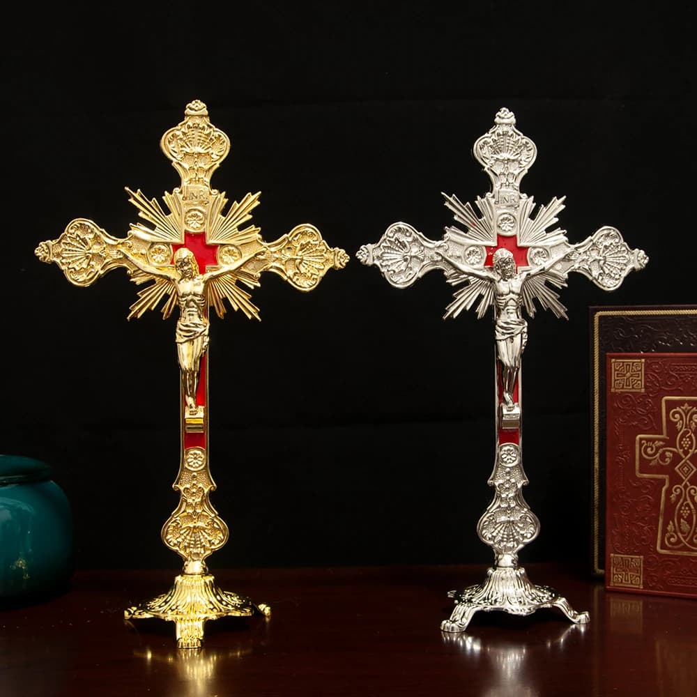 Orthodox Cross Church ornament, exquisitely carved patterns, small Jesus alloy statue, home room decoration Православный крест