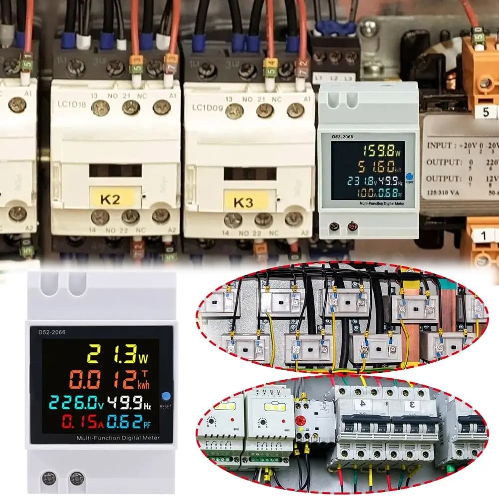 6IN1 Function Din Rail AC Monitor LED Display Active KWH Multi-function Meter 100A Current Power Factor Digital Display Meter