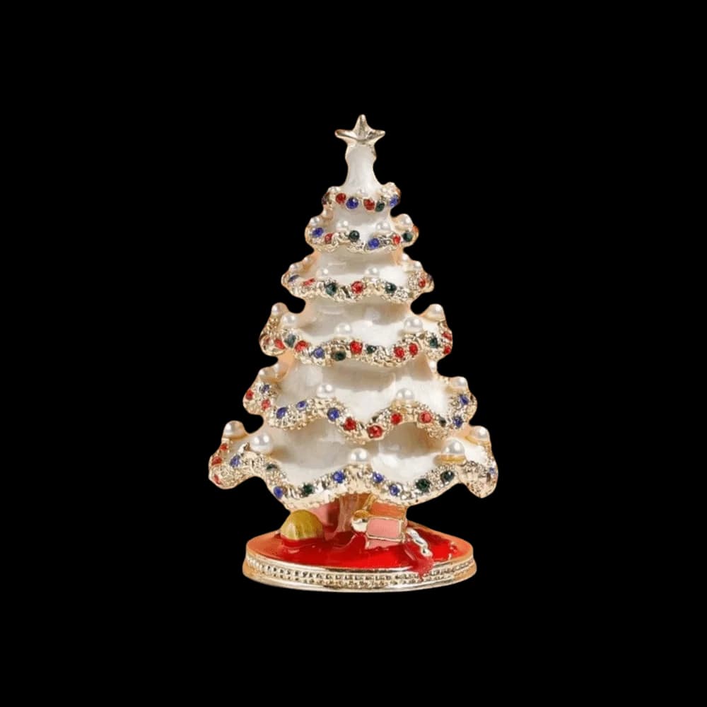 Metal Christmas Tree Ornaments Colorful Enamel Miniature Xmas Tree Pearl Crystal Tabletop Decor Jewelry Storage Box Girl