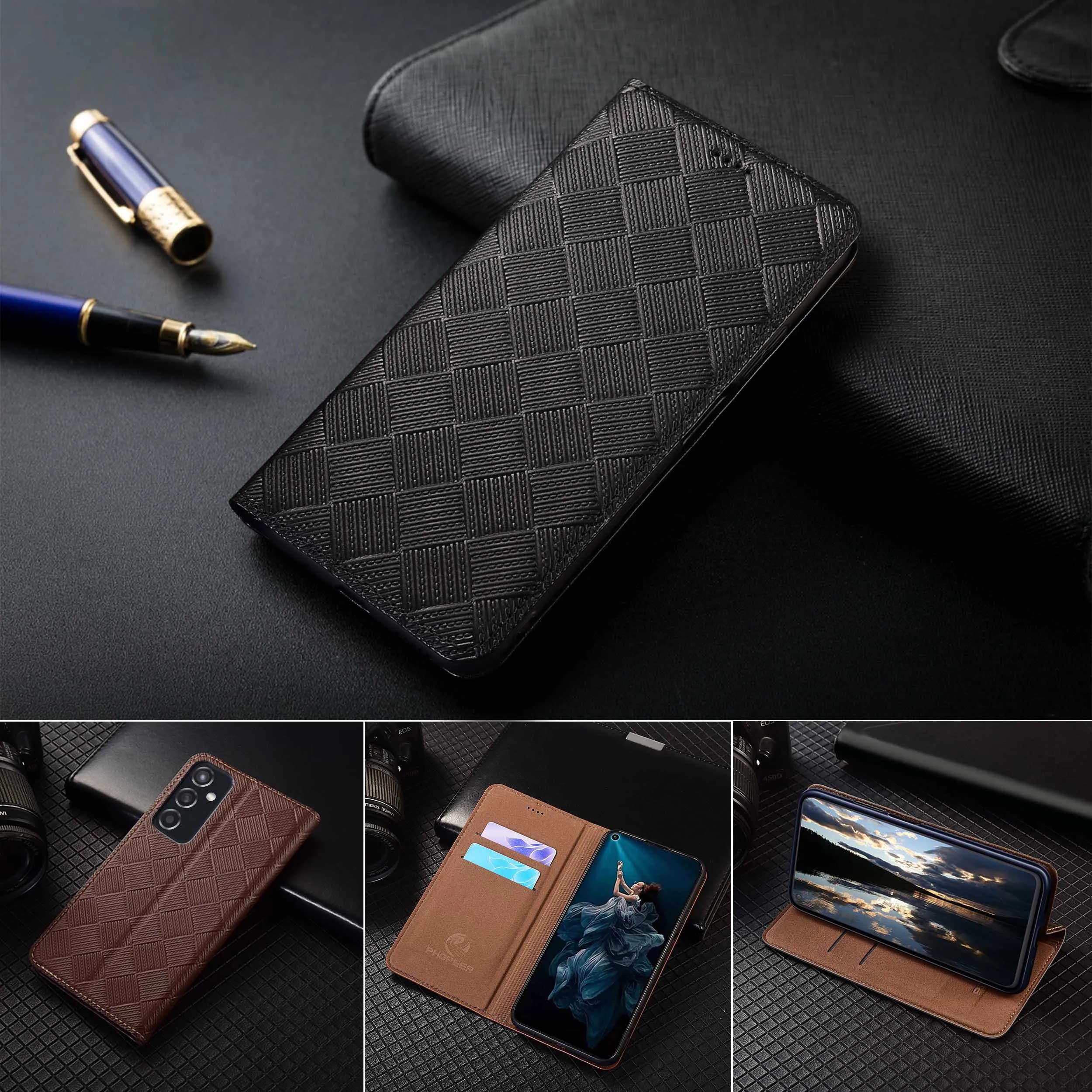 For Samsung Galaxy M11 M21 M31 M31S M51 M12 M22 M32 M52 M62 4G 5G Knit Pattern Of Genuine Leather Flip Phone Cover Case Cowhide