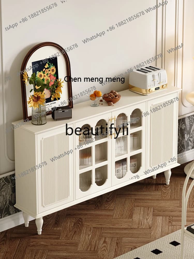 Solid wood dining side cabinet French cream style living room storage cabinet new small apartment locker householdH
