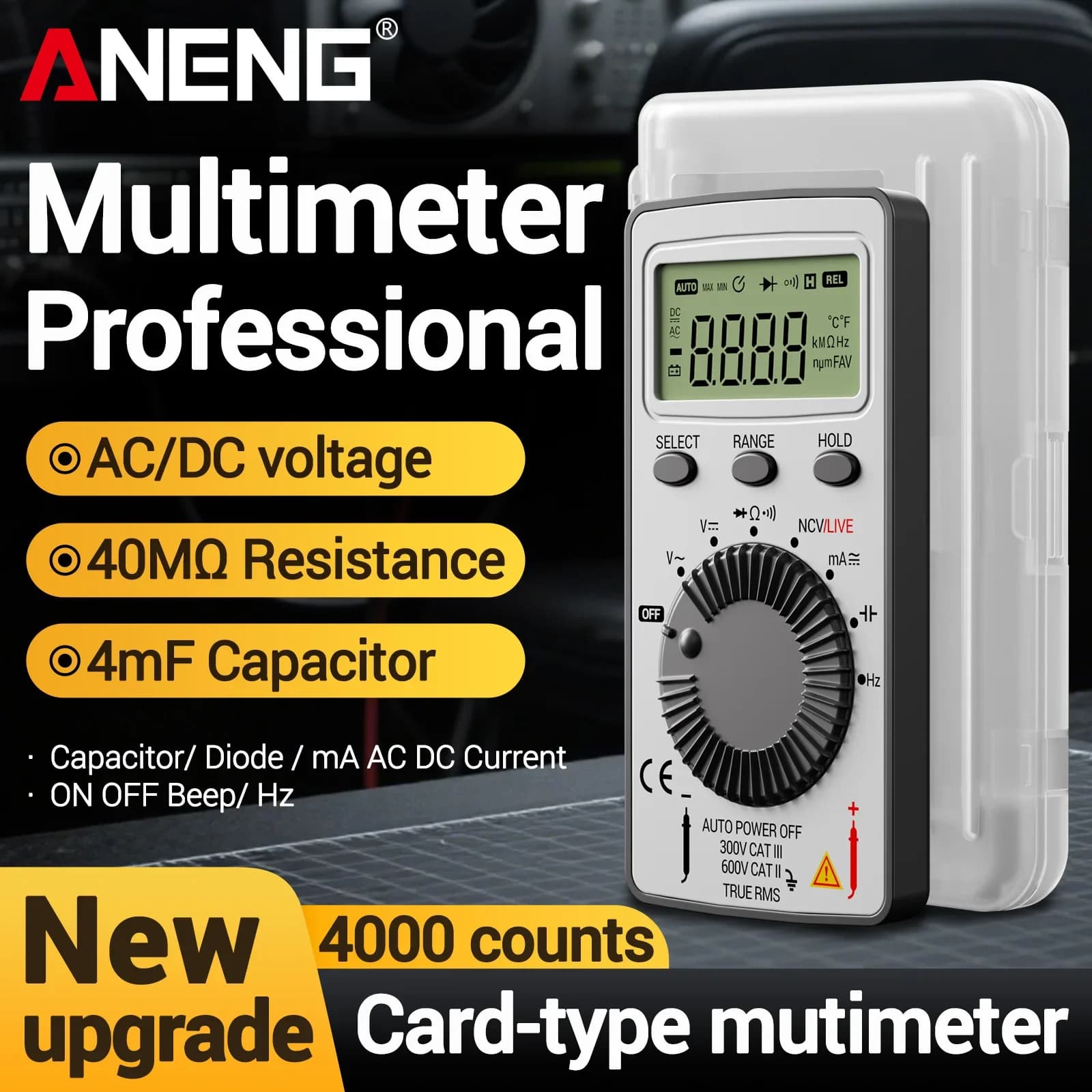 ANENG AN101 Mini Digital Multimeter ABS Material 4000 Counts NCV Detector Data Hold Auto Power Off For Electronic Maintenance