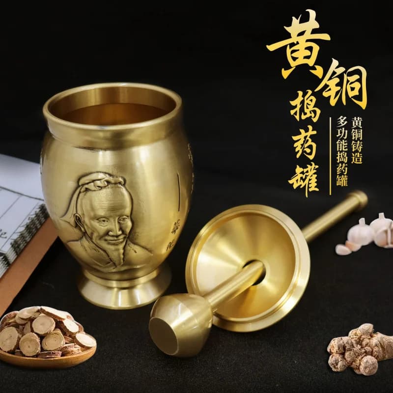 Brass Pestle Medicine Jar Seal Engraving Huatuo Garlic Masher Home Use Traditional Chinese Medi