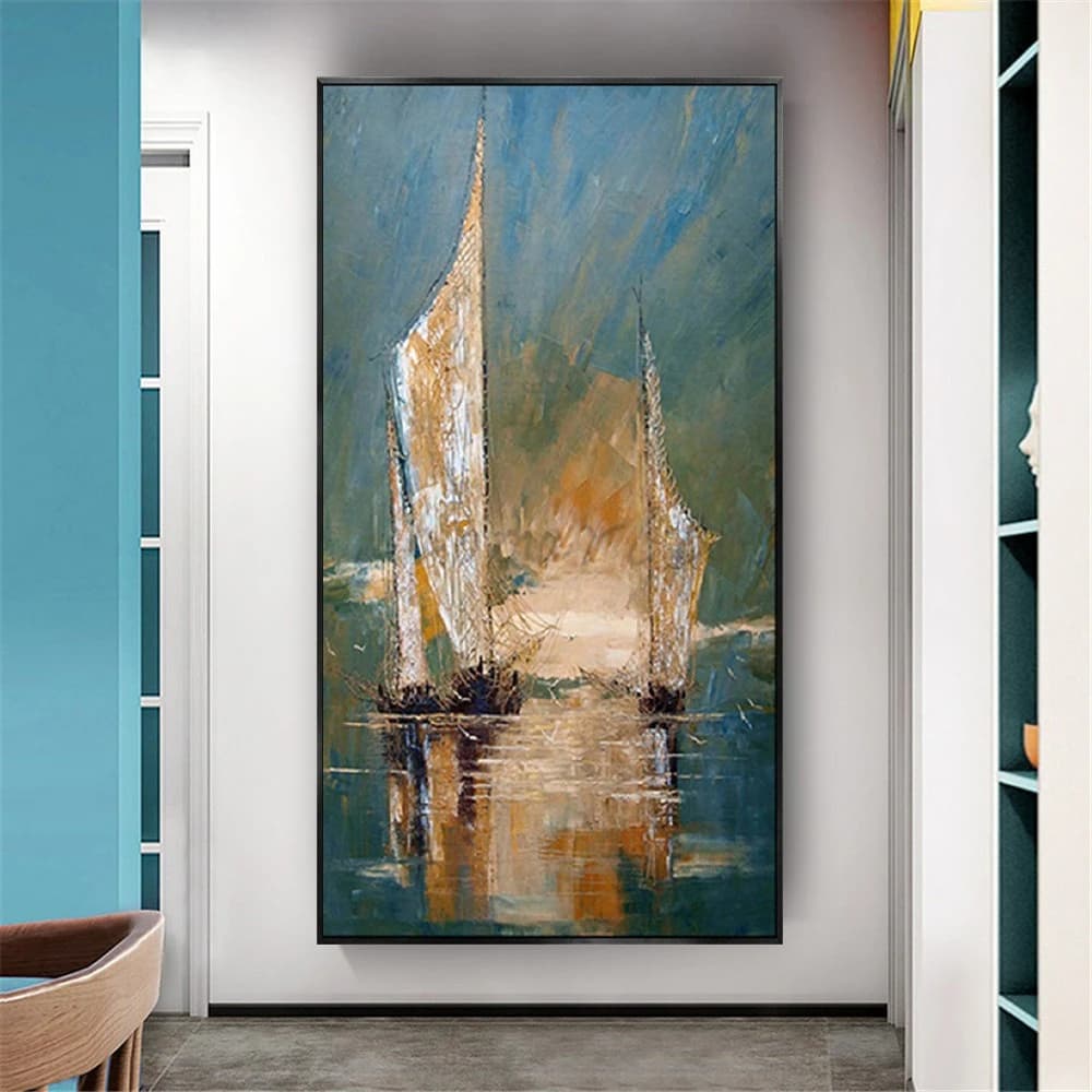 Modern Pop Abstract Sea And Boat Canvas Oil Painting Wall Art Picture for Living Room Decorative Home Cuadros Aesthetic