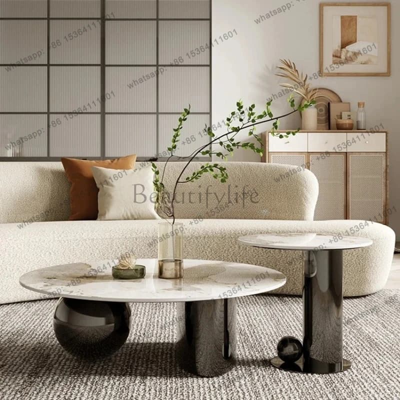 light luxury rock slab living room home modern simple small apartment high-end sense round combination