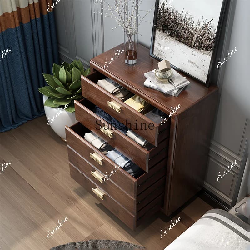 New Chinese style all solid wood bedroom four-bucket cabinet retro drawer storage cabinet  FT
