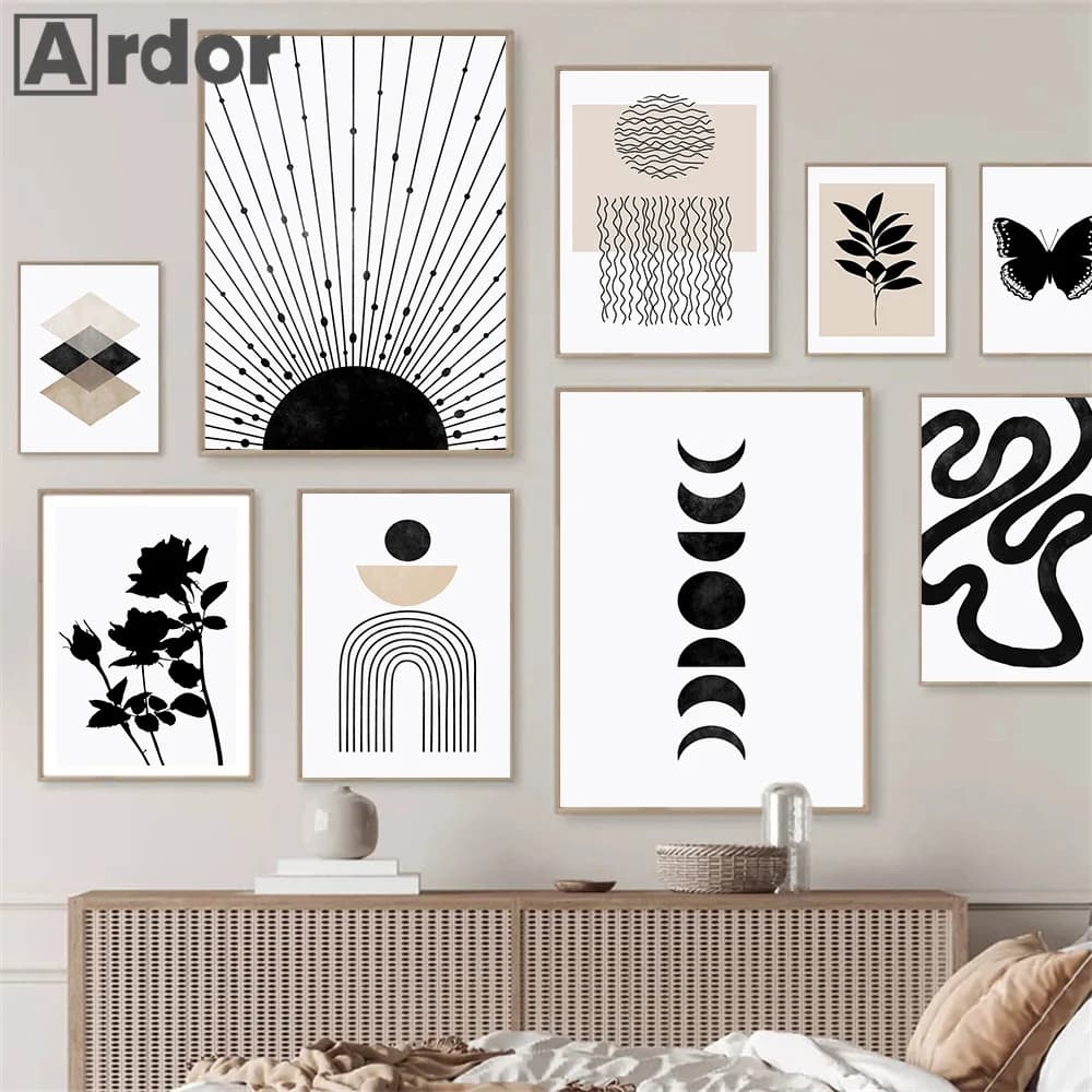 Abstract Geometric Line Black Beige Arch Line Posters Wall Art Canvas Painting Print Pictures Modern Living Room Home Decoration