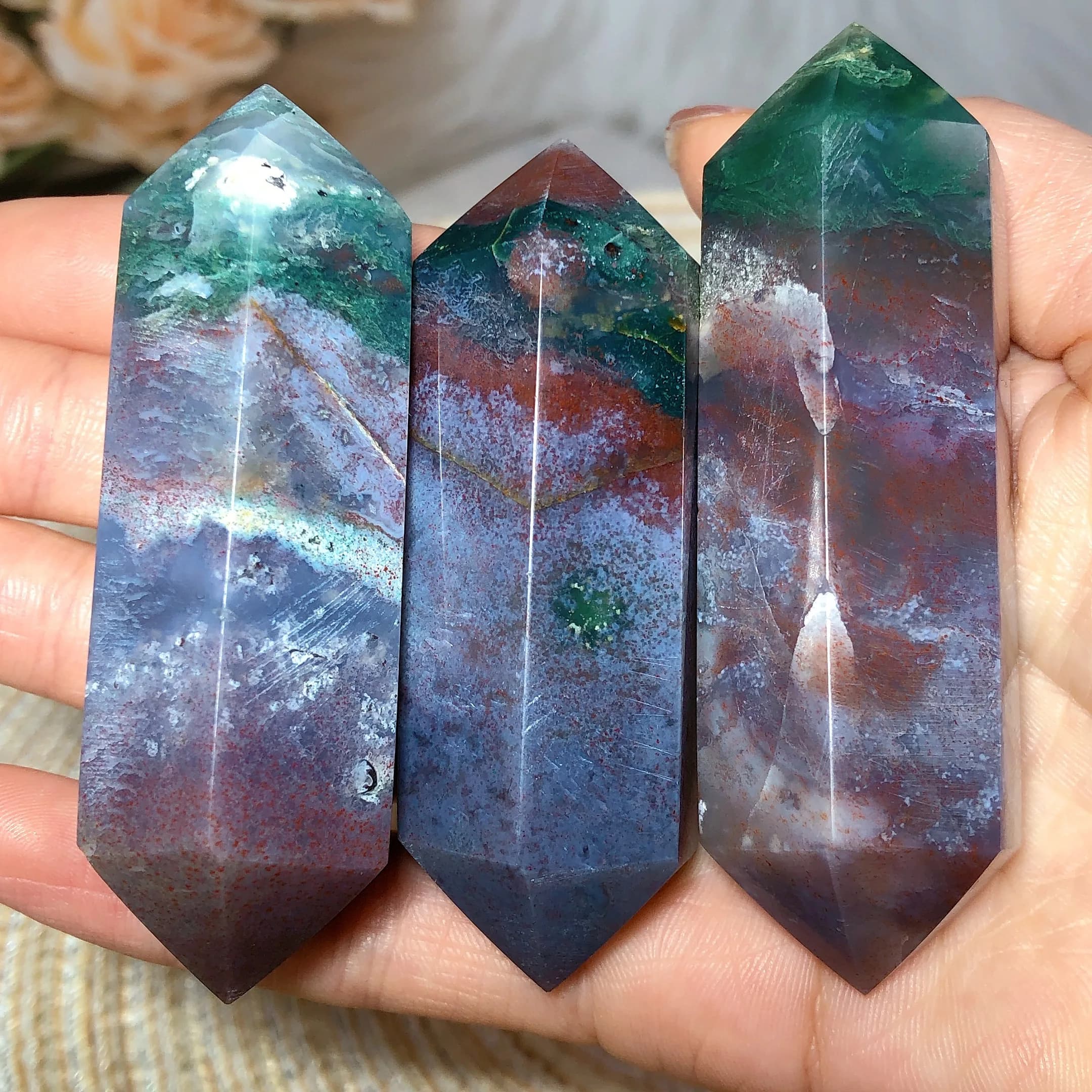 Natural Crystals Ocean Jasper Double Point Tower Polished Crackle Geode Reiki Healing High Quality Room Decor Mineral Energy