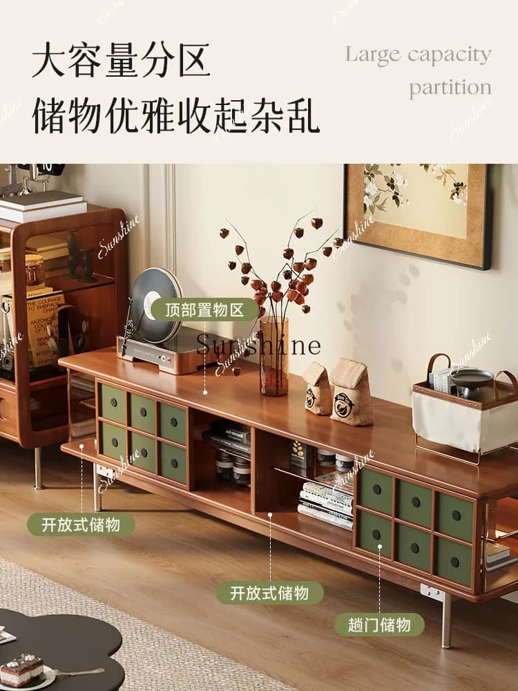 Medieval style TV cabinet coffee table combination living room household small apartment storage locker integration FT