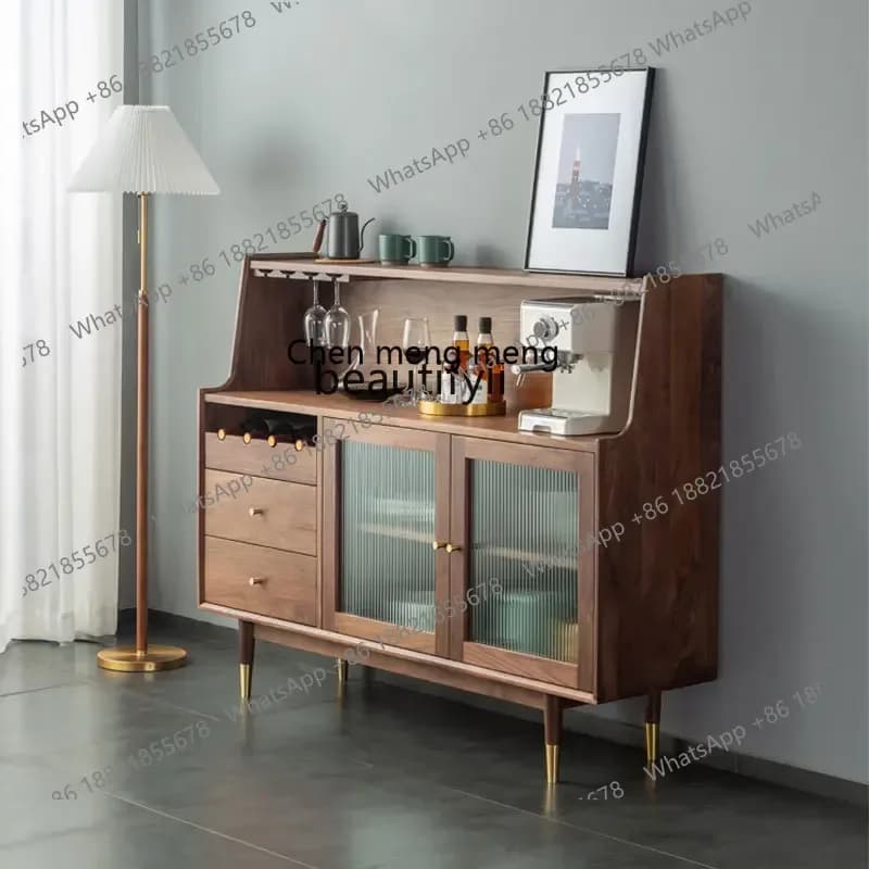 CC Nordic black walnut dining side cabinet living room solid wood wine cabinet Cherry wood log multi-functional storage cabinet
