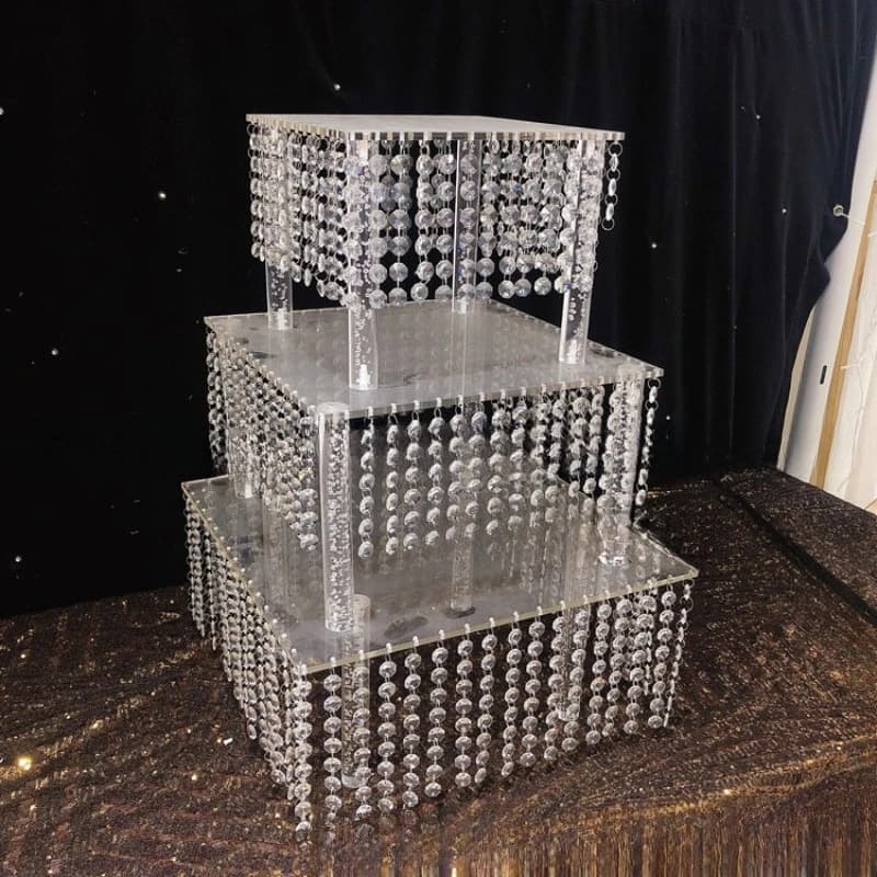 European Single-layer Crystal Beads Square Acrylic Transparent Cake Holder Tea Snack Tray Fruit Plate Dessert Table
