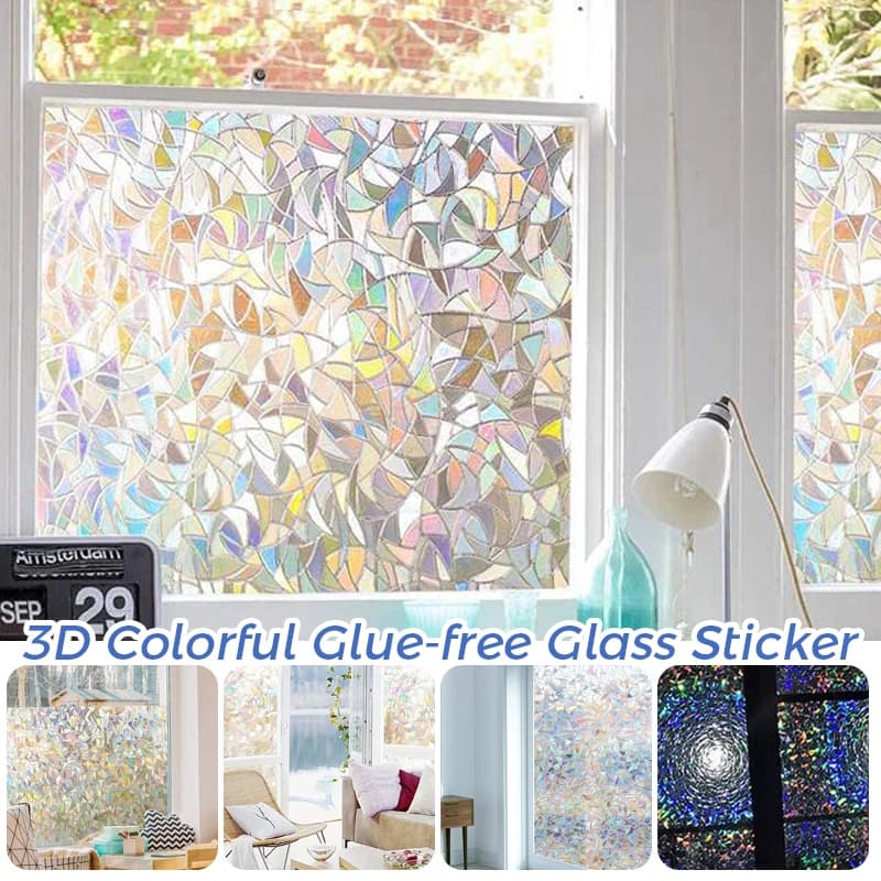 3D Rainbow Effect Window Films Home Kitchen Office Privacy Decorative Film Anti-UV Non-Adhesive Static Cling Glass Stickers