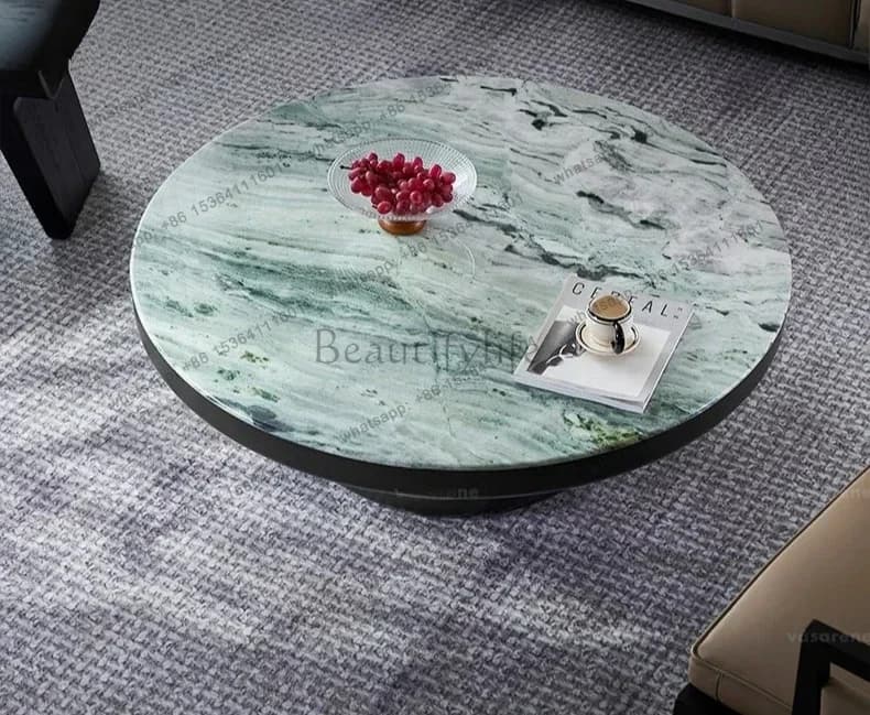 D06Italian light luxury marble coffee table high-end luxury stone round coffee table living room 2025 new
