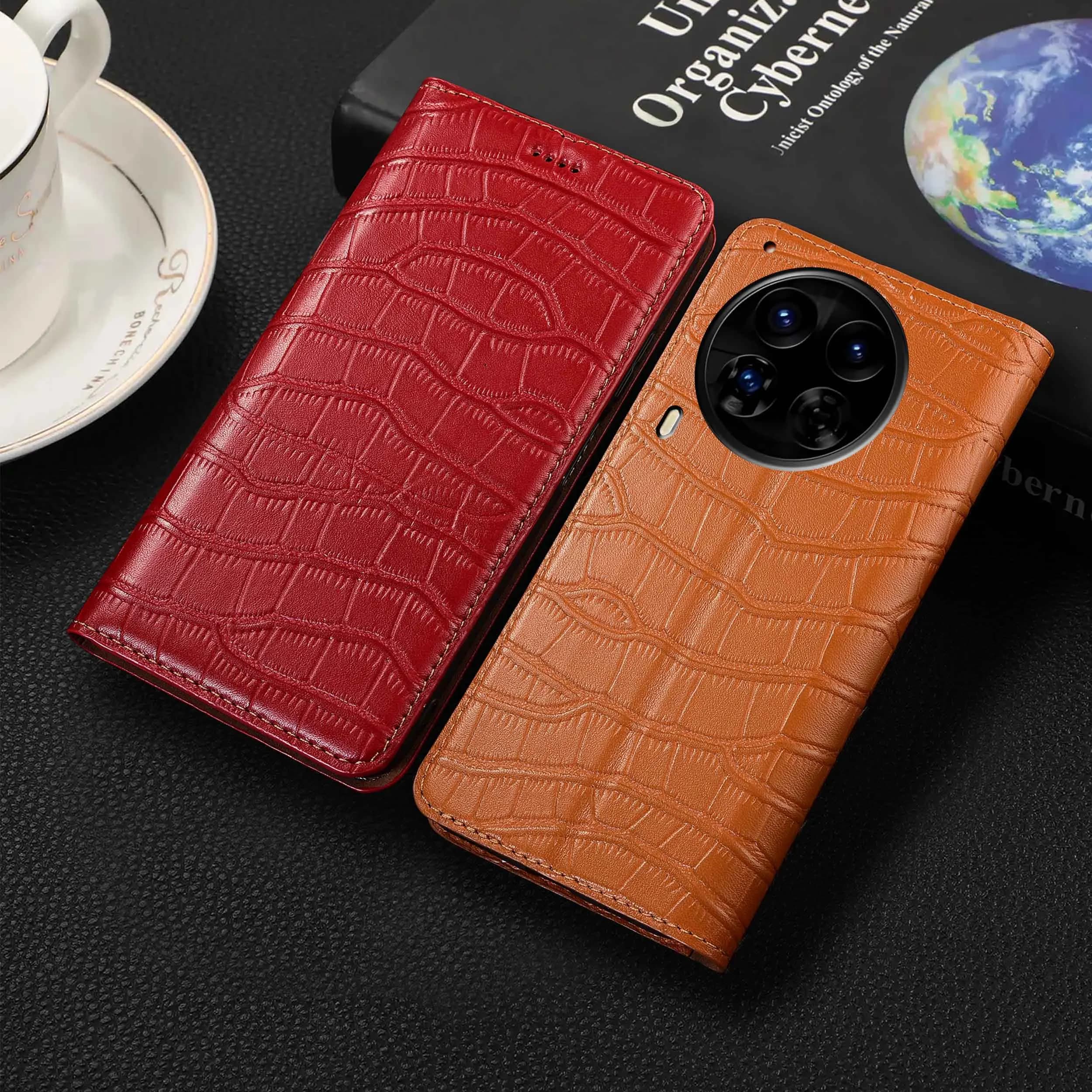 For Tecno Camon 17 18(PTi) 19 Neo 20 30S 40 Premier Pro 4G 5G Crocodile Belly Pattern Of Genuine Leather Flip Phone Case Cowhide