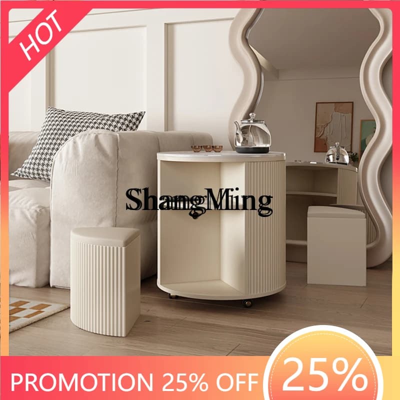 CL  Balcony Combination Round Tea Table Embedded Rock Board Mobile Tea Brewing Table