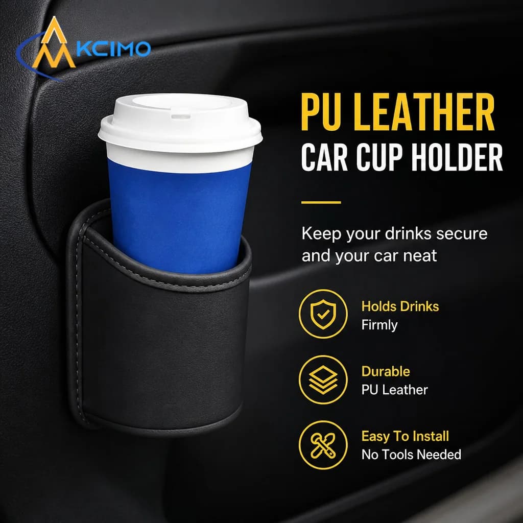 1Pc Clip‑on PU Leather Car Door Drink Holder Hanging Cup Storage Pocket Water Bottle Rack For Back Seat Auto Decor Accessories