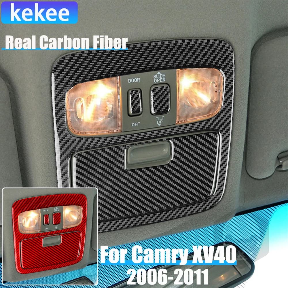 Real Carbon Fiber Car Accessories Reading Light Cover Soft Sticker For Toyota Camry 6th Gen XV40 2006 2007 2008 2009 2010 2011
