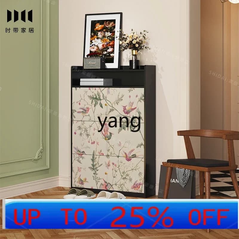 LH medieval style flower and bird thin tipping bucket shoe cabinet, home door storage locker