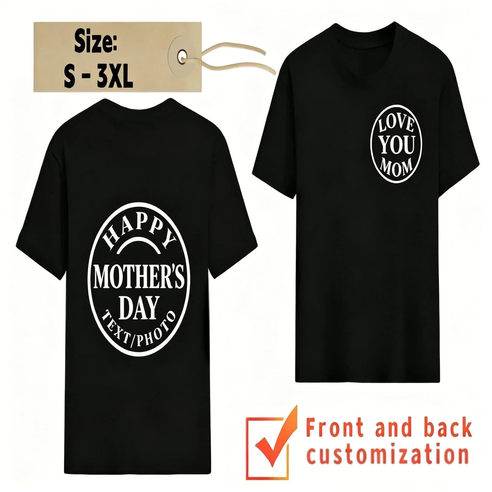 10Pcs Custom Front Back Print T Shirts Personalized Text Photo Cotton Crew Neck Short Sleeve Shirts Team Group Working Gift Tees