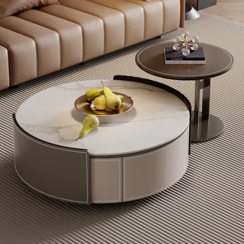 White Italian Coffee Table Multifunctional Design Wooden Saving Coffee Table Center Round Mesa De Centro Sala Furniture Home