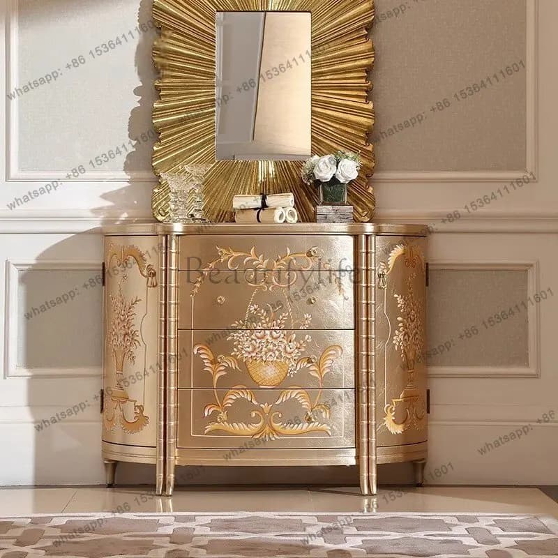French light luxury painted entrance cabinet household living room silver foil decorative locker