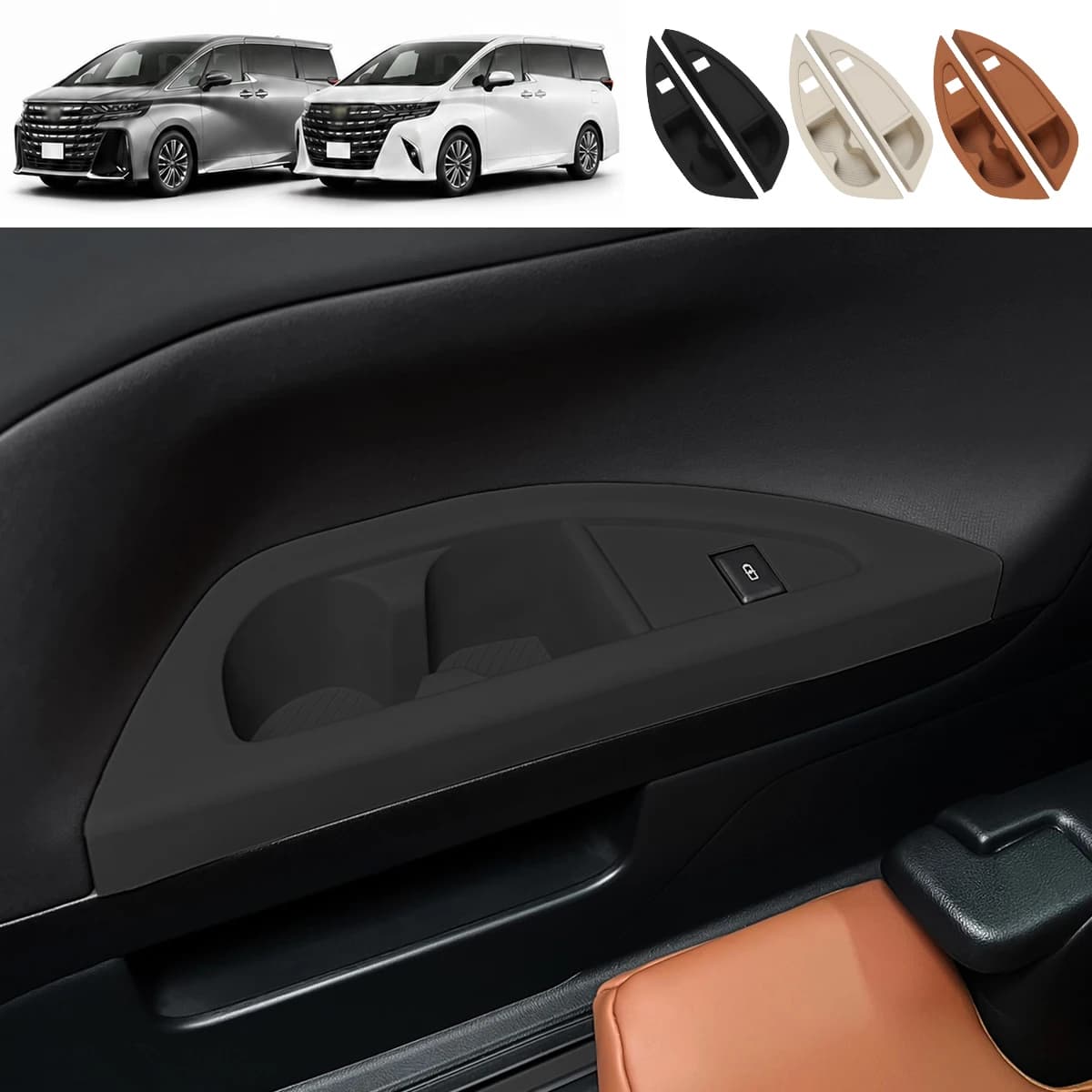 Car Third Row Drink Cup Holder Silicone Liners for Toyota Alphard Vellfire 40 Series Black Storage Compartment Mat Accessories