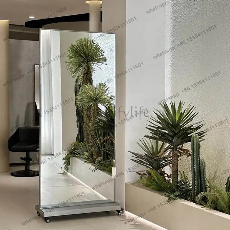 Stainless steel hair salon special hairdressing floor mobile single and double-sided mirror